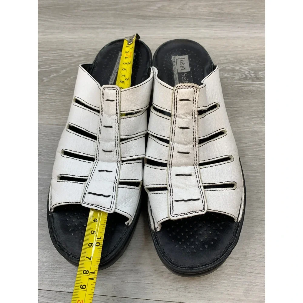 Josef Seibel Women's White Leather Caged Slide Sandals Comfort 10 Shoes